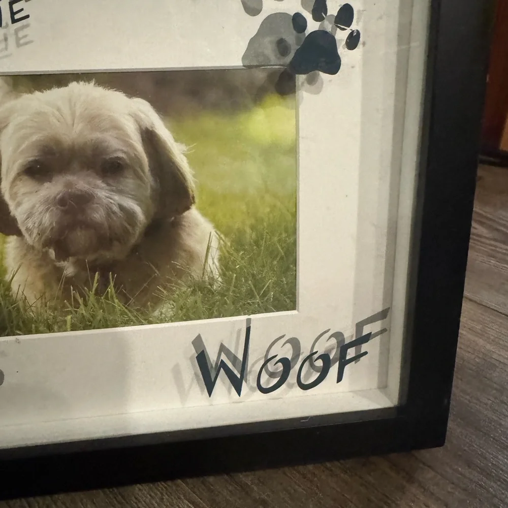 Cute Black Dog Photo Window Frame with Paw Prints